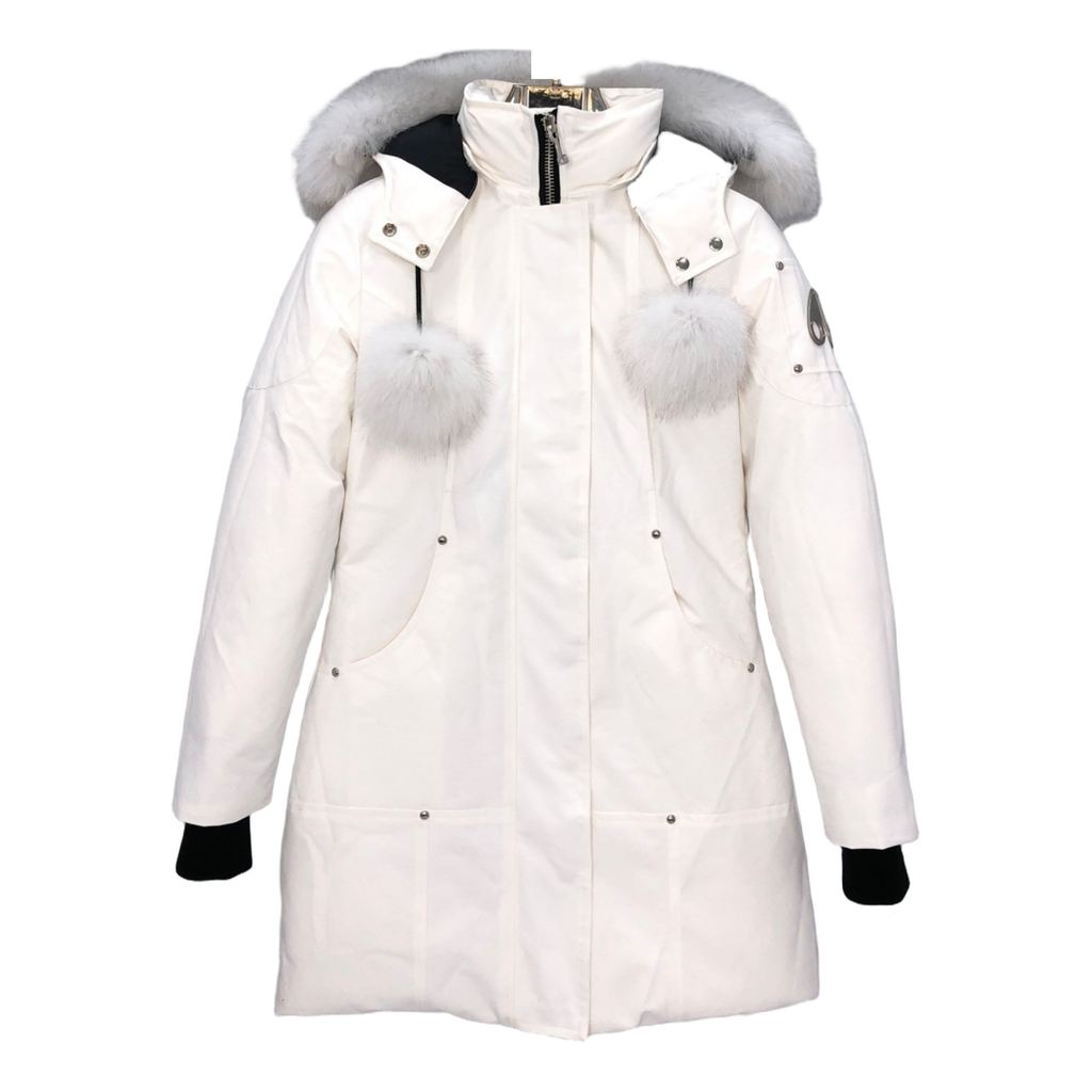 Moose Knuckles Stirling Down Parka with White Fur Trim & Pom-Pom