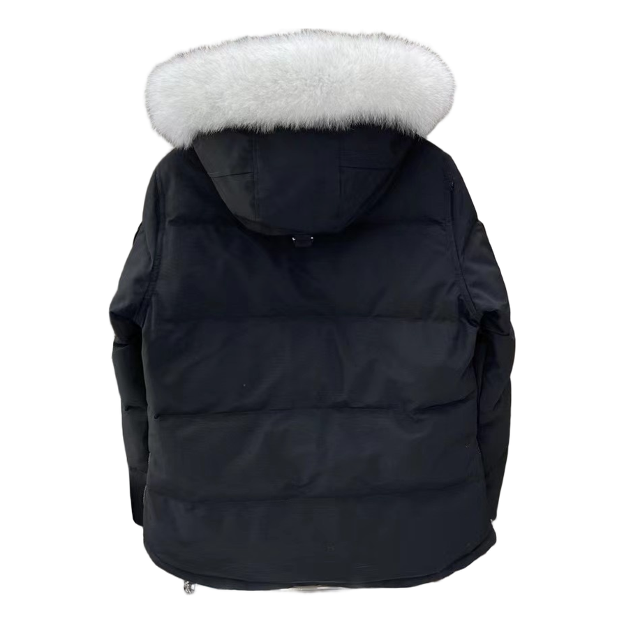 Moose Knuckles Hooded Down Jacket with Fur Trim & Zip Chest Pocket