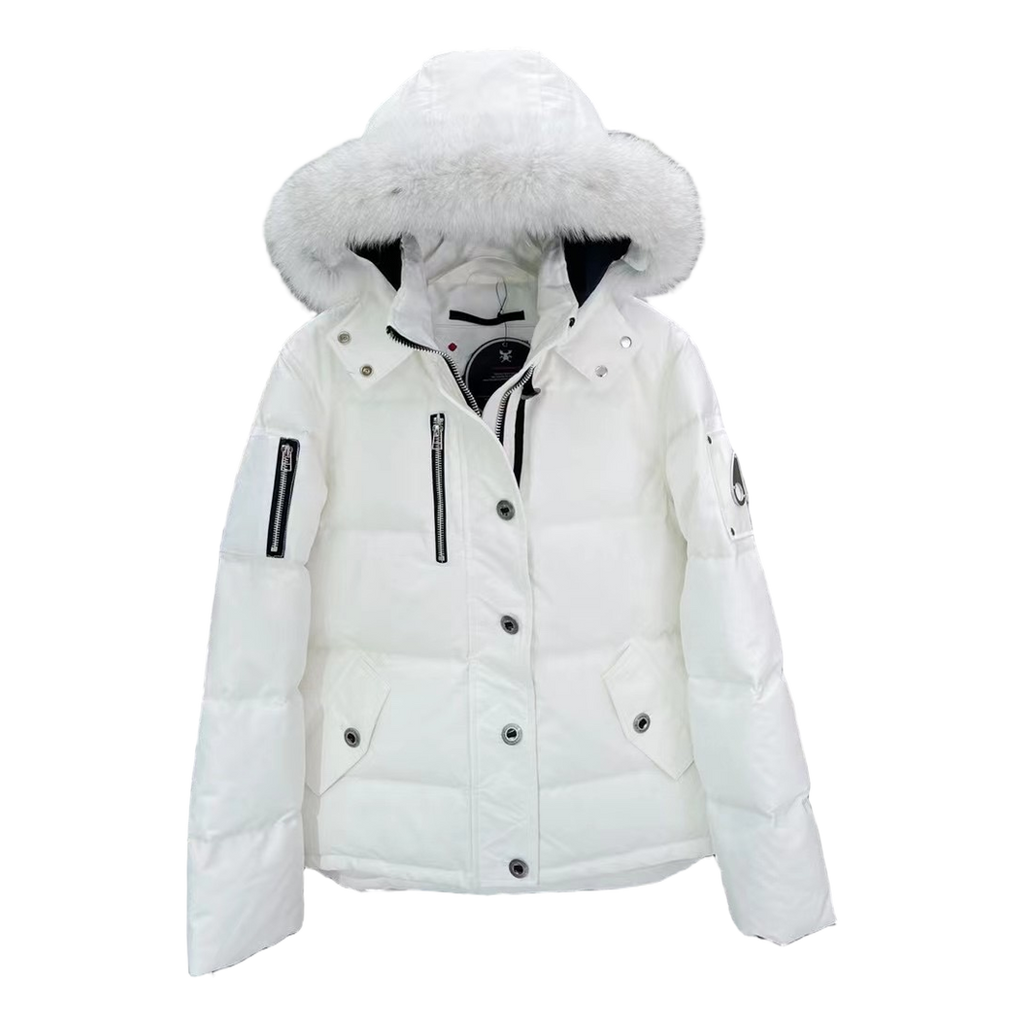Moose Knuckles Chest-Zip Down Puffer Jacket with Fur-Trimmed Hood