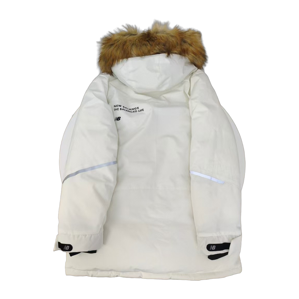 New Balance Hooded Utility Jacket with Faux Fur Trim - White