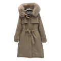Prada Belted Faux Fur-Trim Hooded Coat | Beige