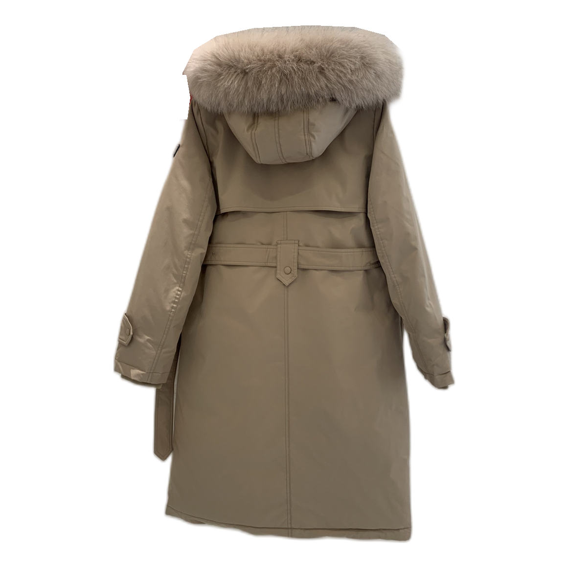 Prada Belted Faux Fur-Trim Hooded Coat | Beige
