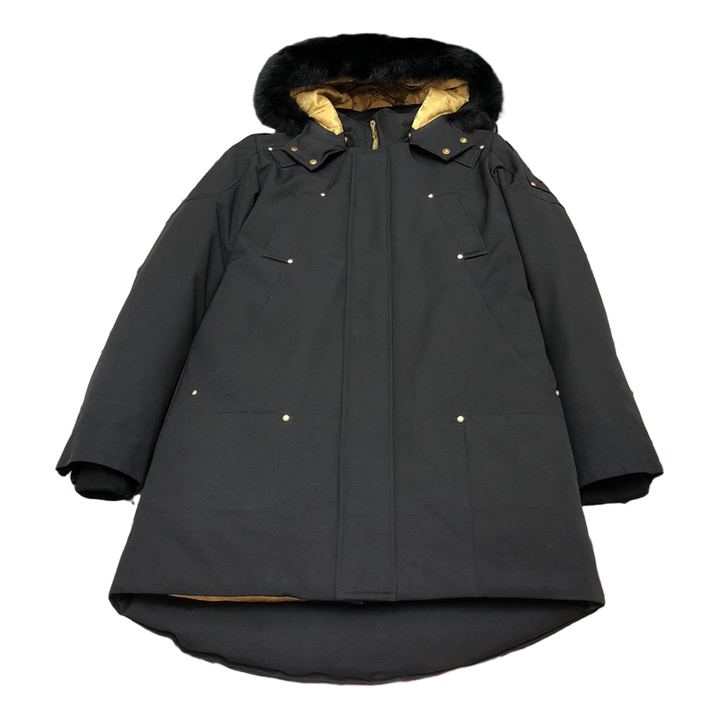 Moose Knuckles Gold-Lined Long Down Parka with Fur Trim - Black