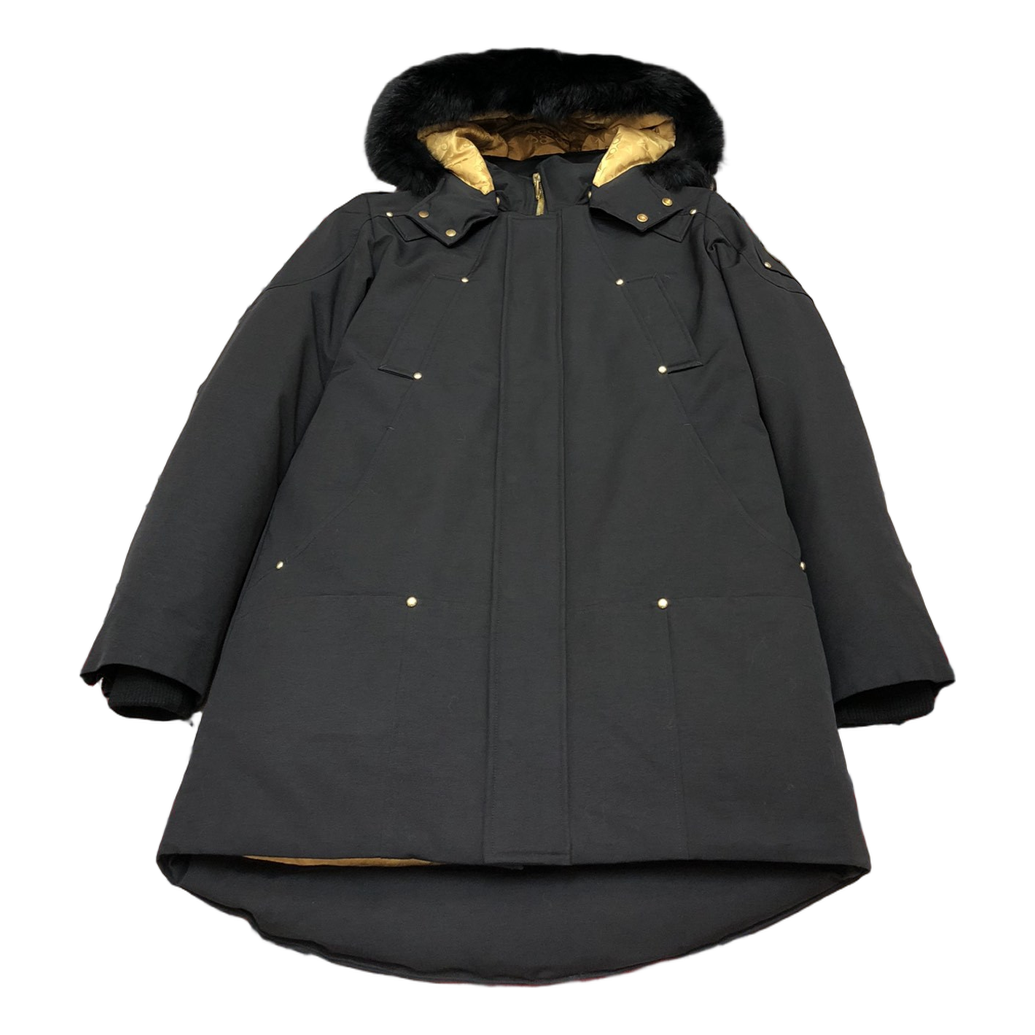 Moose Knuckles Gold-Lined Long Down Parka with Fur Trim - Black
