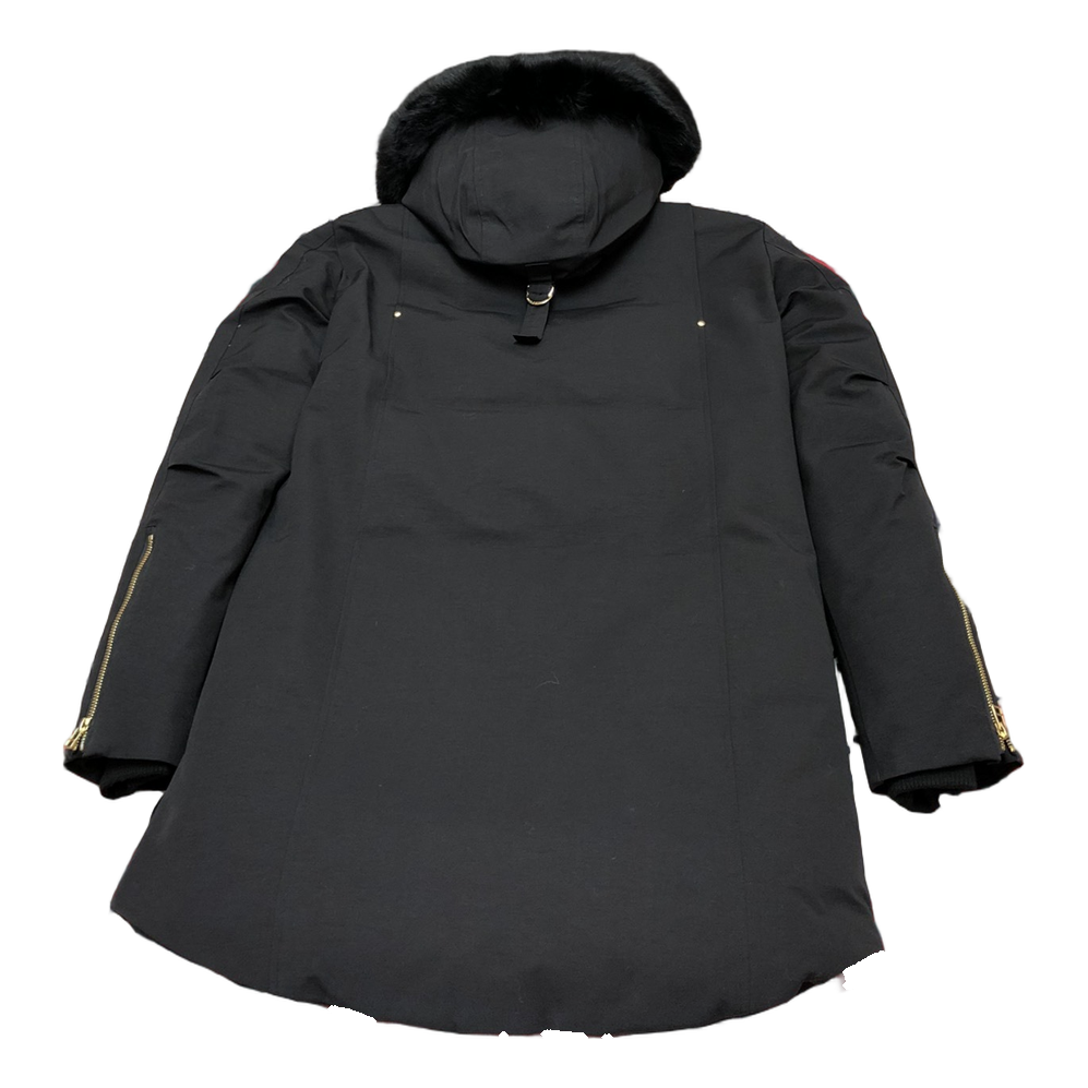Moose Knuckles Gold-Lined Long Down Parka with Fur Trim - Black