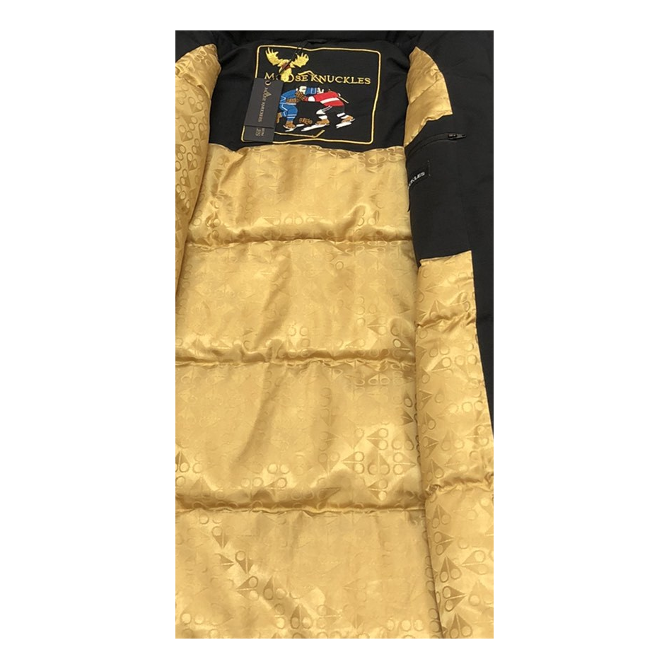 Moose Knuckles Gold-Lined Long Down Parka with Fur Trim - Black