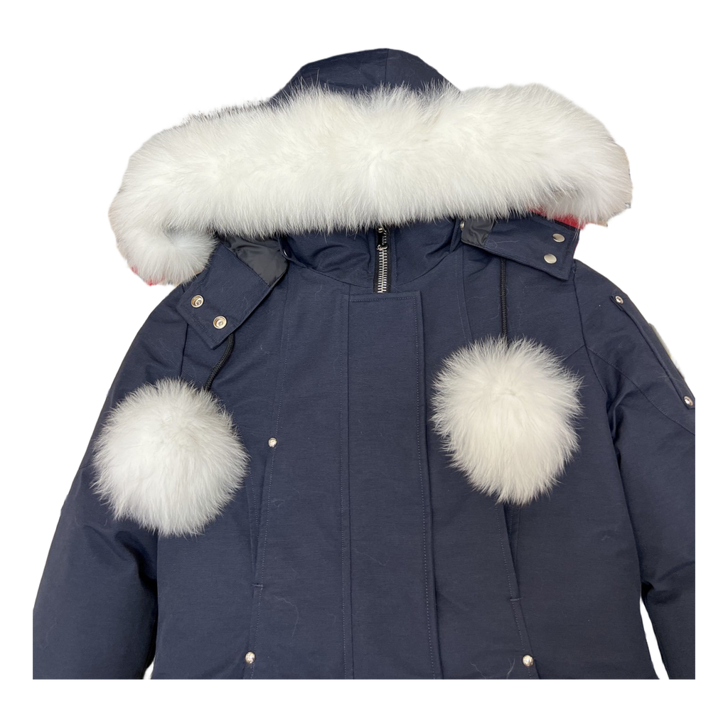 Moose Knuckles Stirling Down Parka with Pom-Pom & Fur Trim - Navy