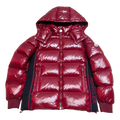 Moncler Glossy Hooded Down Puffer Jacket with Logo Zip - Red