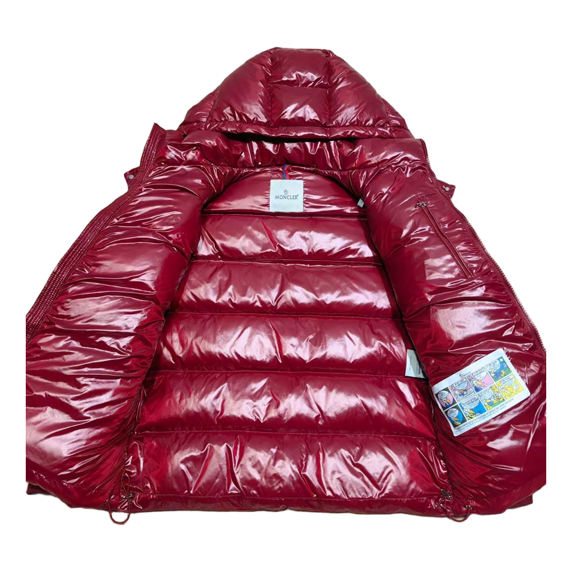 Moncler Glossy Hooded Down Puffer Jacket with Logo Zip - Red