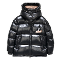 Moncler Glossy Short Down Puffer Jacket with Mountain Badge - Black