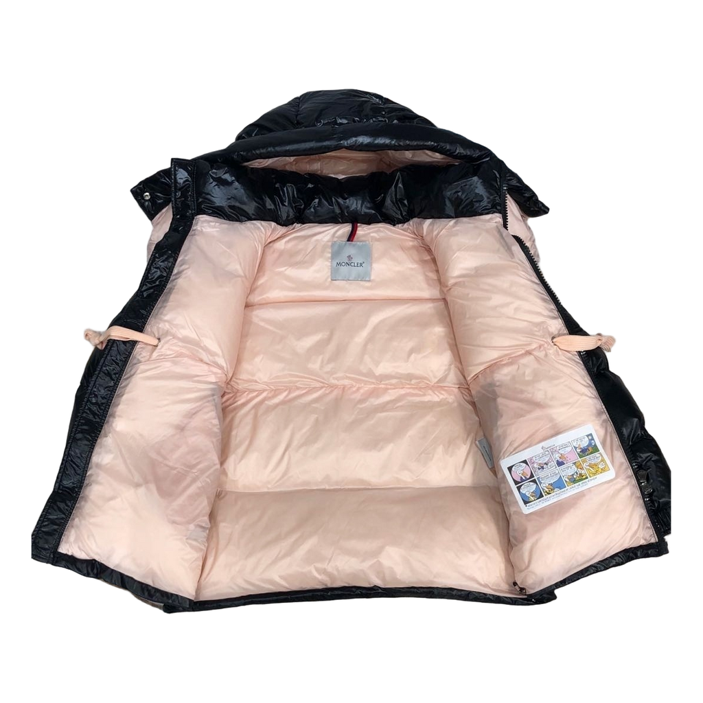Moncler Glossy Short Down Puffer Jacket with Mountain Badge - Black