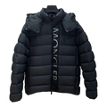 Moncler Vertical-Logo Placket Hooded Puffer Jacket in Black