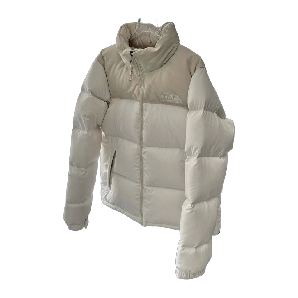 The North Face Cropped Puffer Jacket with Stand Collar | Cream