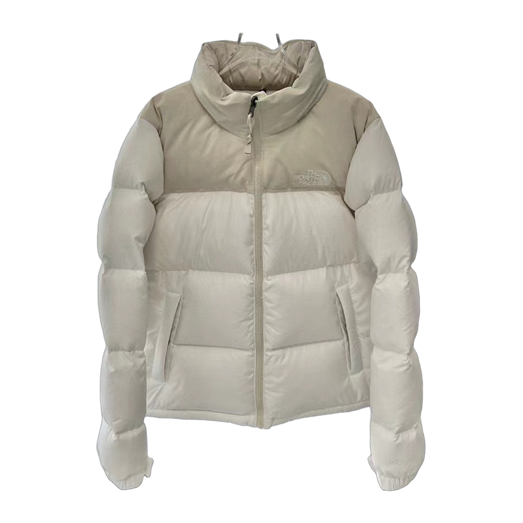 The North Face Cropped Puffer Jacket with Stand Collar | Cream
