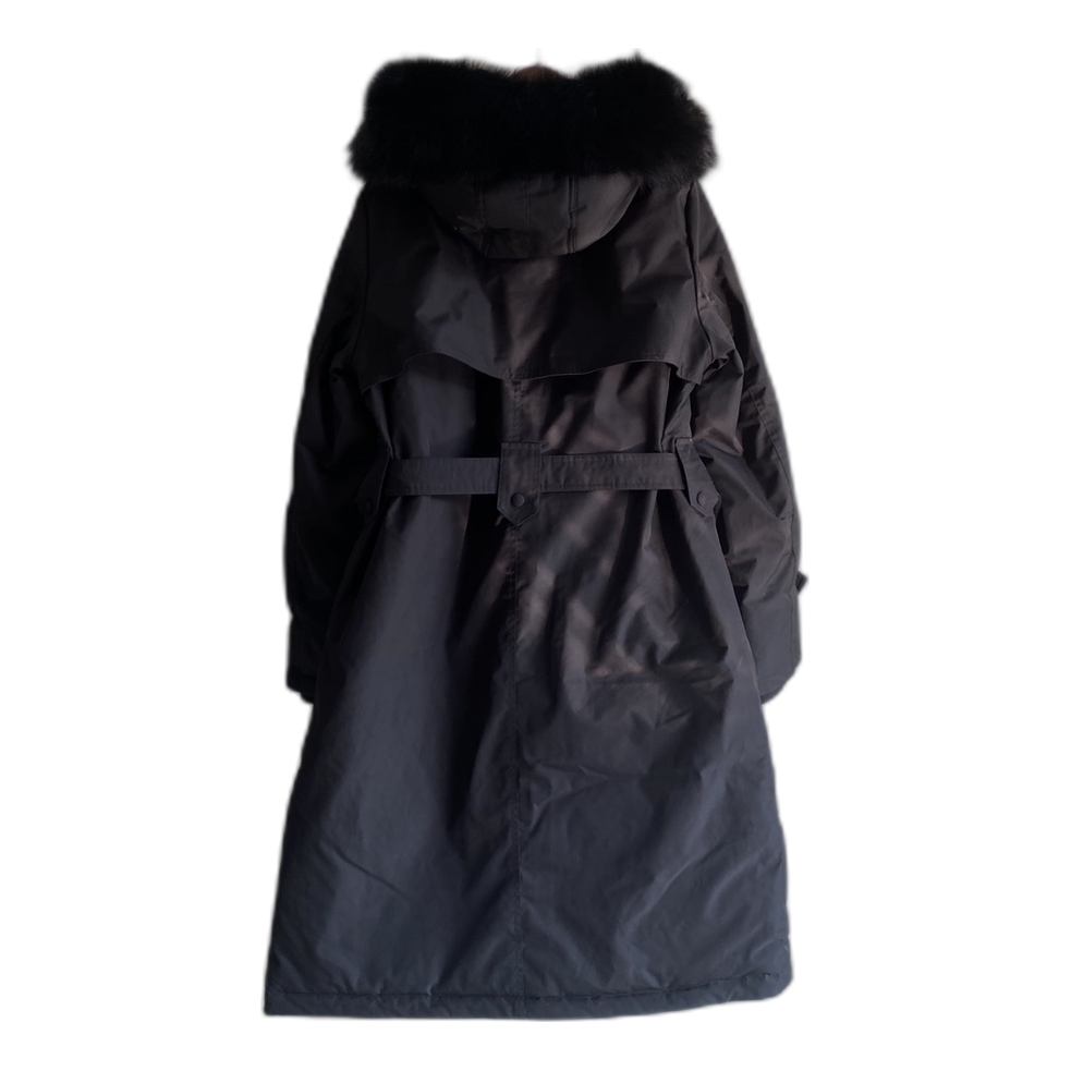 Prada Belted Faux Fur-Trim Hooded Coat | Black